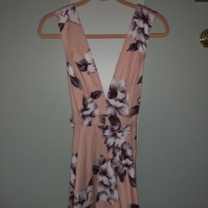 Low V Neck Pink Floral Dress
